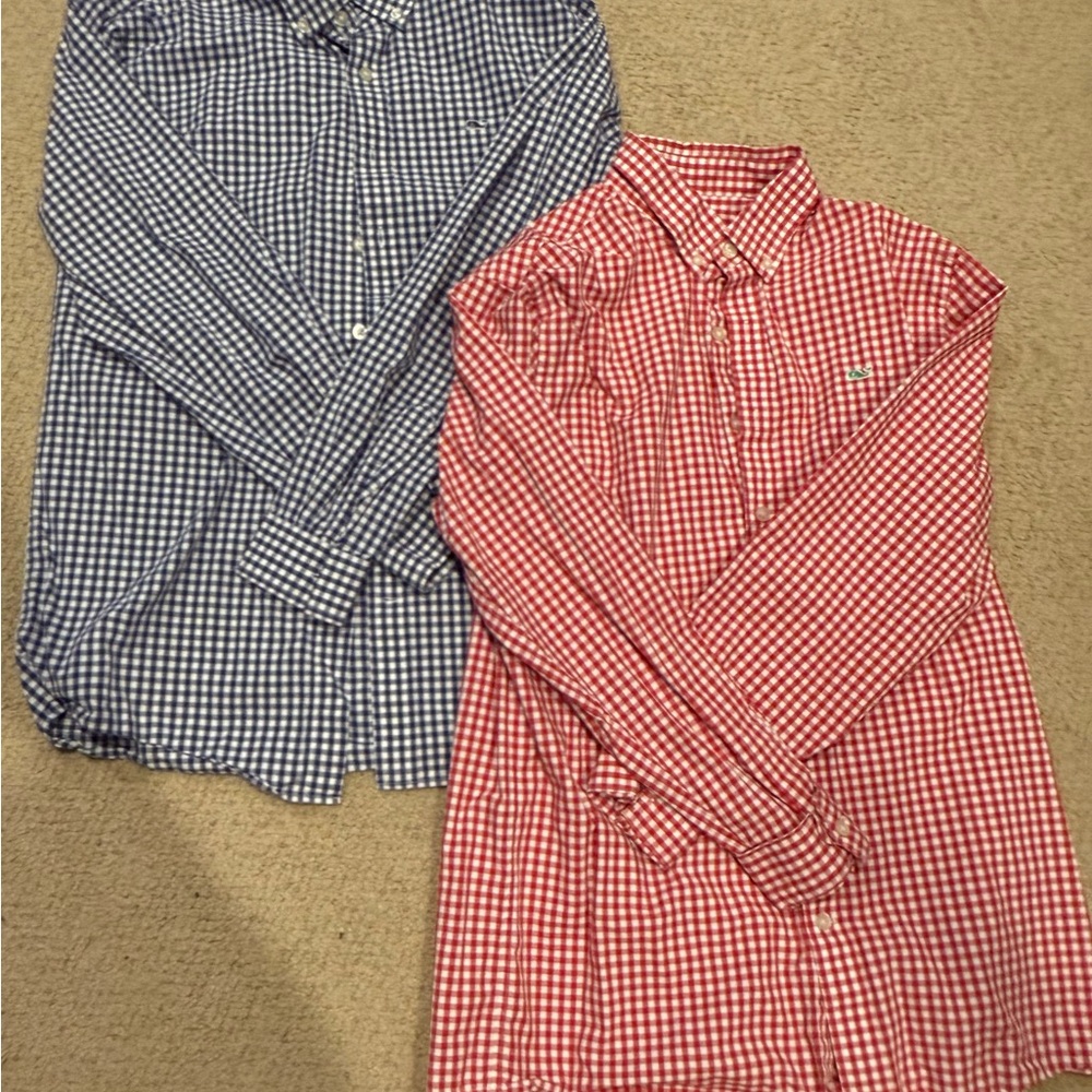 Boys Vineyard Vines Blue and Red Button Down Shirts Size XL (14/16)